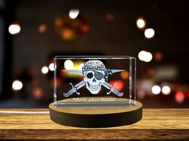 LED Base included | Pirate Jolly Roger Immortalized in 3D Engraved Crystal - $484.45 MXN+