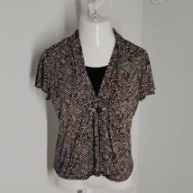 Kim Rogers Classy Blouse Top ~ Sz PL ~ Brown &amp; Black ~ Short Sleeve ~ Stretchy - £17.97 GBP