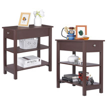 2Pcs 24&quot;H Side Table With Drawer Narrow End Table W/2-Tiers Open For Living Room - £109.63 GBP