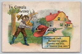 Lovers In Cupids Swing Artist Signed Clare Angell Man Pushing Woman Post... - $9.95