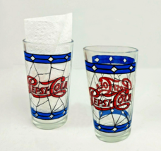 Vintage Pepsi Cola Tiffany Style Glasses Raised Stained Glass Set of 2 1... - $19.79