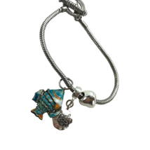 Charm bracelet with articulated Fish Cloisonne enamel Sand dollar beach ocean - £11.72 GBP