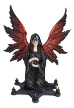 Hooded Cloak Dark Angel On Pentagram Ritual Floor Holding Crystal Ball Figurine - £39.95 GBP