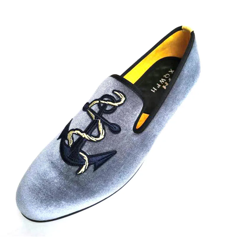 Mens Embroidery Loafers Velvet Luxury Italian Style Slip On Dress Shoes ... - £71.74 GBP