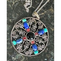 Ornate 925 Sterling Silver Multi Gemstone Pendant Necklace Sky - $57.92