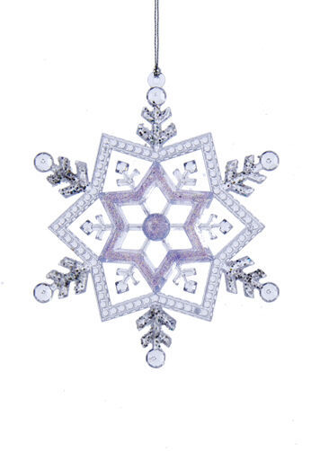 KURT S. ADLER FROSTED KINGDOM CLEAR SNOWFLAKE W/ GLITTER CHRISTMAS TREE ORNAMENT - £7.07 GBP