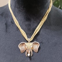 Women Vintage Huge Elephant Head Rhinestones Pendant Long Necklace with Lobster - £21.36 GBP