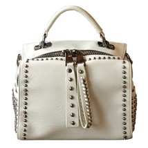 Fashion Rivet Bag Female Tide Soft Leather Shoulder Bag Leisure Pillow Bag All-M - £64.97 GBP