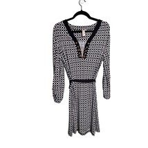 EMMA &amp; MICHELE Size Medium Black White Polka Dot Circle V-Neck Silky Dress - £7.54 GBP