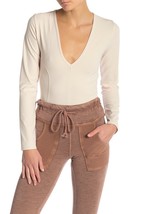 FREE PEOPLE Womens Bodysuit Super Soft Deep V Slim Wheat Beige Size XS O... - £34.03 GBP