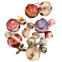 Push Pin Satin Hand Crafted Christmas Ornaments Set Of 16 Vintage - £23.68 GBP