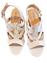 GUESS Women&#39;s White Leather Wedge Sandals Cork Platform Size 7M Strappy Shoes - £12.86 GBP