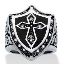 Mens Cross And Shield Stainless Steel Antiqued Ring 9,10,11,12,13 - £74.74 GBP