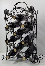 *PV) Black Metal 9 Bottle Holder Wine Rack Grape Leaf Vine 24&quot; - £31.14 GBP