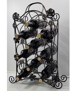 *PV) Black Metal 9 Bottle Holder Wine Rack Grape Leaf Vine 24&quot; - £32.14 GBP