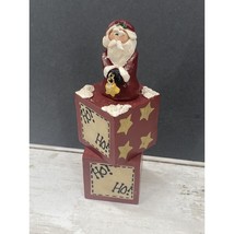 Vintage Santa Claus w/ &quot;HO HO HO&quot; Toy Wood Blocks Christmas Statue Ornament - £12.97 GBP