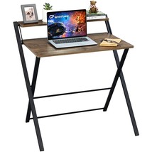 Folding Computer Desk No Assembly Required 2 Tier Computer Desk With Shelf Space - £103.03 GBP