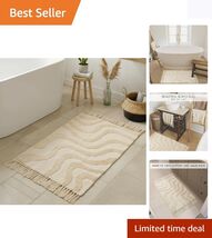 Soft Boho Bathroom Rug 2x3 ft with Tassels - Elegant Anti-Slip Cotton Mat - $16.78