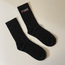 Victoria&#39;s Secret Pink Black Rainbow Logo Crew Socks - *NEW! - £9.01 GBP