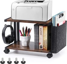 Printer Stand With Storage Bag Under Desk Printer Table On Wheels 2 Tier... - $41.99