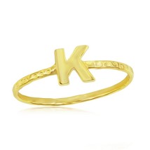 Sterling Silver &#39;K&#39; Initial Hammered Band Ring - Gold Plated - £15.23 GBP