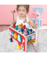 Montessori Toddlers Kids Wooden Pounding Bench Animal Bus Toys - $748.51 MXN