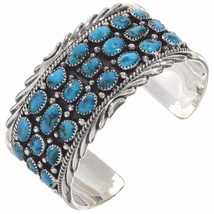 HUGE Navajo Natural Turquoise Cluster Mens Bracelet Sterling Silver Cuff s8.5-9 - £600.53 GBP+