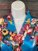 Teal Floral Robe Medium Kimono Asian Cheongsom Tie Silky Wrap Housecoat ... - $9.50