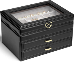 Jewelry Box 3-Layer for Women Girls - Jewelry Organizer Box with Glass Lid - Jew - £38.09 GBP