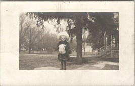 Rppc Young Girl Huge Hat Fur Coat Large Hand Muffler In Yard Photo Postcard U5 - $5.95