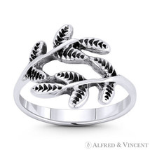 Olive Branch &amp; Leaf Boho Charm 13mm Stackable Bypass Ring in 925 Sterling Silver - £15.33 GBP