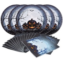 Halloween Party Supplies Anger Black Pumpkin Disposable 10 Inch Big Paper Plates - £22.37 GBP