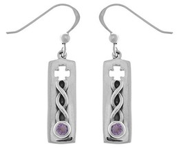 Jewelry Trends Celtic Knot Gothic Cross Sterling Silver Dangle Earrings with Ame - £43.42 GBP