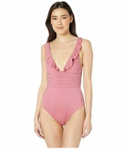 Soluna Womens Blush Pink Pleated Ruffle One-Piece Swimsuit Size L New - $32.62