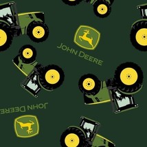 1/2 Yard Piece- Fleece John Deere Tractors Farming Green Fabric Print M213.10 - £5.58 GBP