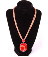 Pendant Necklace-Orange Red Dangle-15&quot;-Jewelry-Ring Clasp-Light Orange Cord - €20,65 EUR