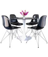 LeisureMod 5-Piece Round Dining Set  35&quot; White MDF Table with Iron Pede... - $481.18 CAD