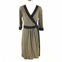 Melissa Masse True Wrap Dress Printed 3/4 Sleeve Yellow Black Stretch Si... - £15.21 GBP
