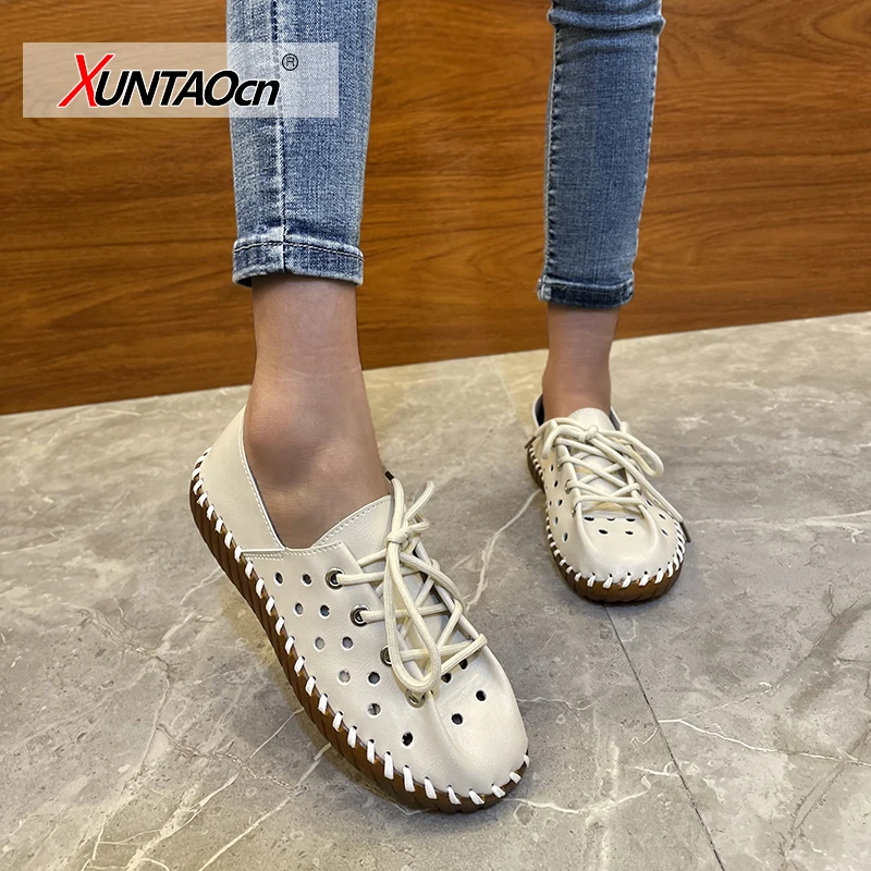 2024 Newest Designer Woman Flats  Sew Ox Sneakers Women Casual  Up Split Leather - £65.12 GBP