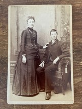 Vintage Cabinet Card. Couple man sitting woman standing 1880&#39;s 1890&#39;s on back - £10.68 GBP