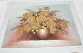 Original Oil on Canvas Still Life Gold Textured Flower Arrangement 19x15 Signed - £53.89 GBP