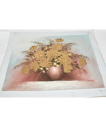Original Oil on Canvas Still Life Gold Textured Flower Arrangement 19x15... - £55.15 GBP