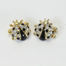 Ladybug Brooch Black &amp; Clear Crystal Black Acrylic Body .8&quot; W x .7&quot; H Lot of 2 - £12.32 GBP
