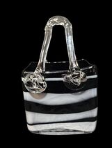 Amethyst Deep Aubergine Cased Art Glass Handbag Vase White Stripe Applie... - $148.45