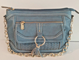 B.O.C. Blue handbag purse with gold chain tasel woven texture front pockets - £13.01 GBP