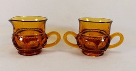 VINTAGE SET OF PRETTY AMBER THUMBPRINT COLONY CROWN CREAMER &amp; SUGAR BOWL... - £3.59 GBP