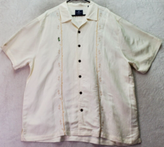 Caribbean Joe Shirt Mens 2XL White Hawaiian Linen Embroidered Collar Button Down - £29.14 GBP