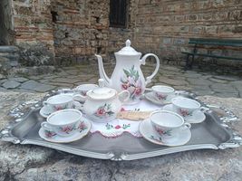 Porcelain floral tea set for 6, complete vintage porcelain tea set made ... - $70.00
