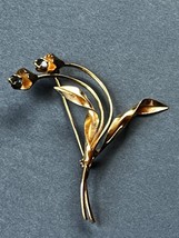 Vintage Linc 12K Gold-filled Signed Small Flower w Blue Rhinestone Brooc... - $13.09