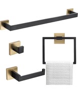 A 4-Piece Bathroom Hardware Set In Black And Gold With A Stainless Steel... - $70.94